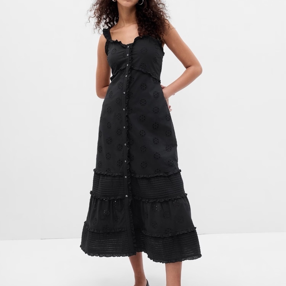 NWT Gap Ruffle Hem Eyelet Maxi Dress XXL - Black
